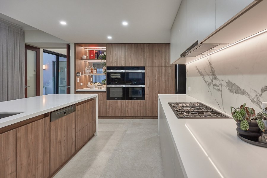 contemporary kitchen with timber veneer