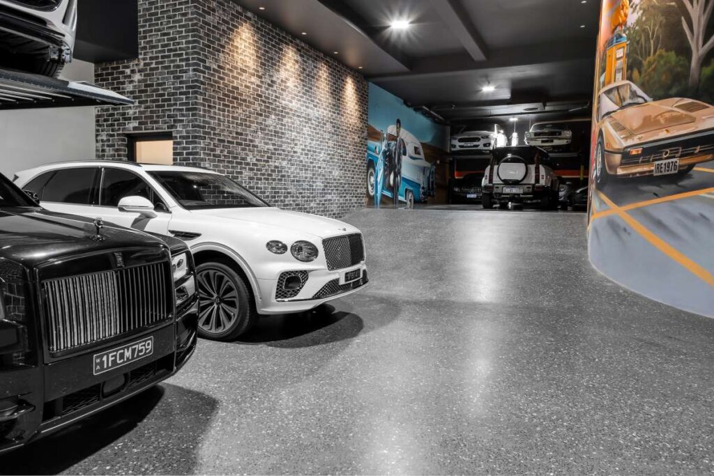 murials on the walls of the garage