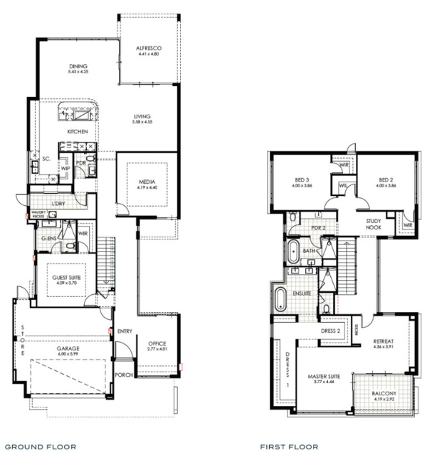 Luxury display home Como Perth floor plan ground and first floor Beaumonde Homes