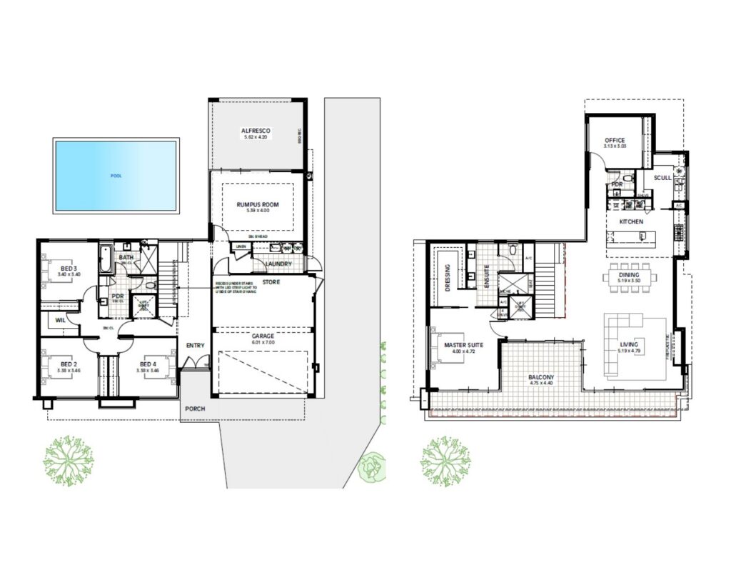 L shaped reverse living 2 storey home design